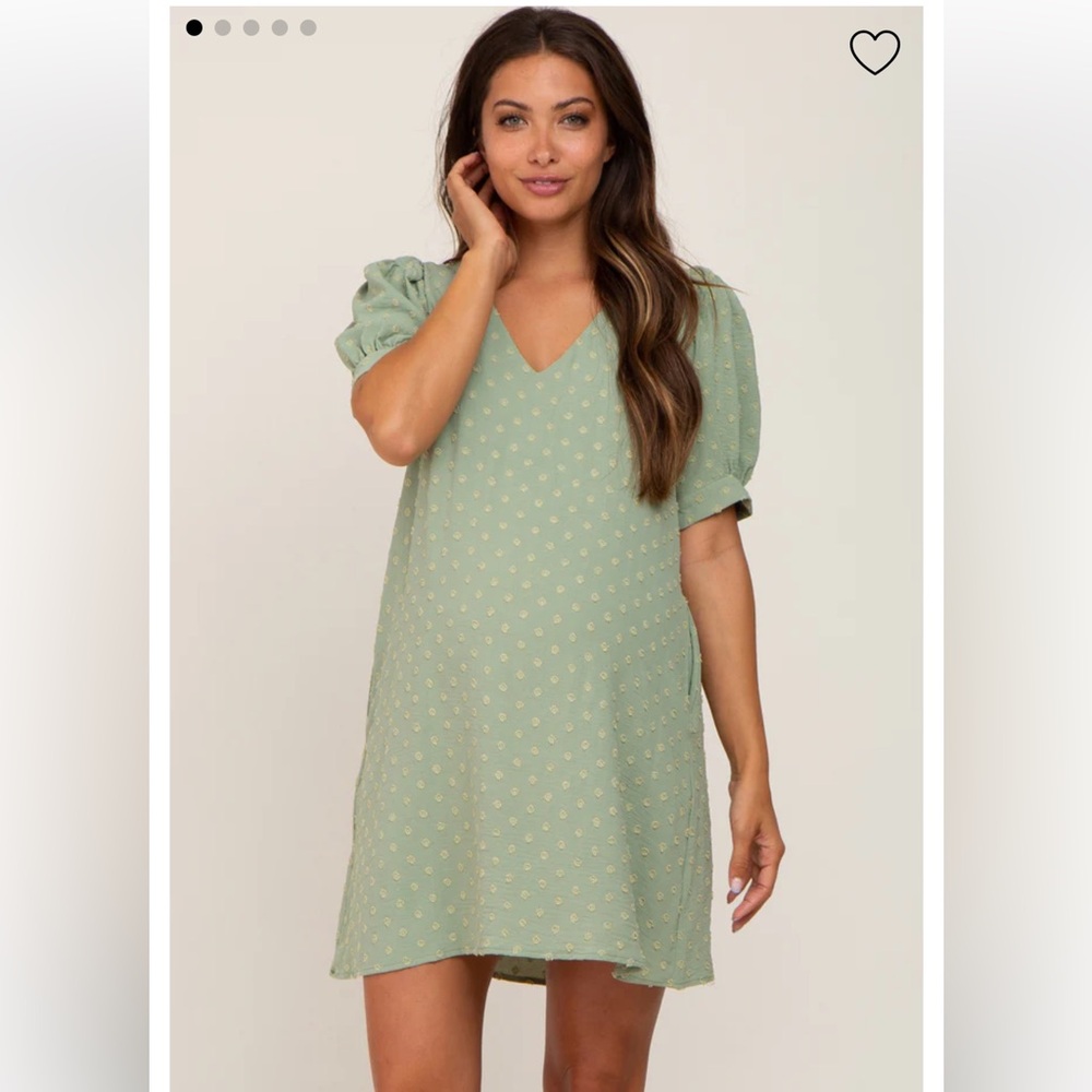 NWOT PinkBlush Light Olive Textured Dot Maternity Dress